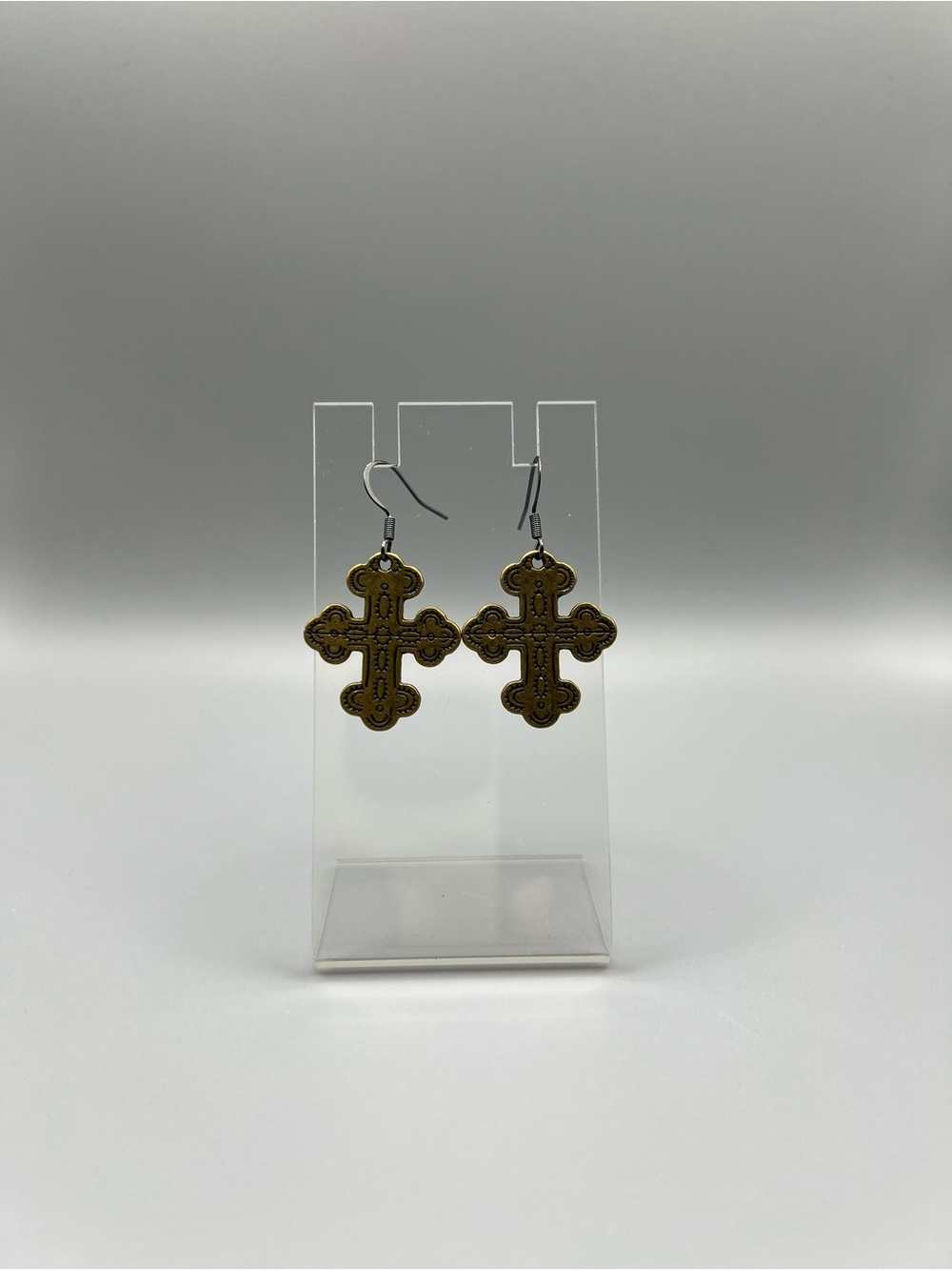 Gold Decorative Cross Dangle Earrings - Handmade #E0118C